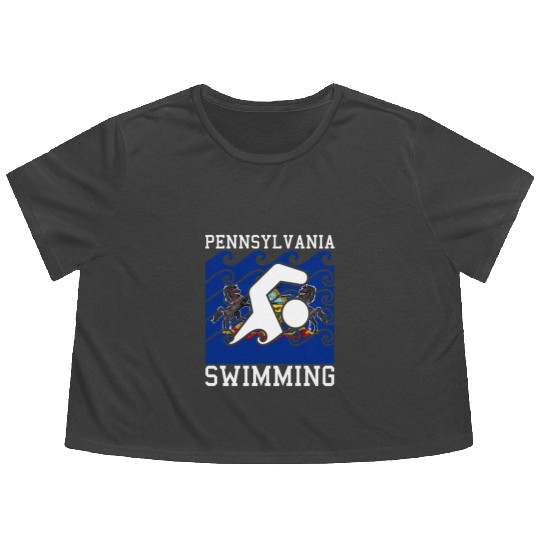 Pennsylvania Flag Swimming Team Swim Swimmer US St Flowy Cropped Tees