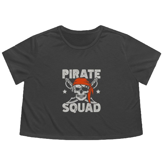 Pirate Squad Caribbean Ocean Nautical Eye Patch Flowy Cropped Tees