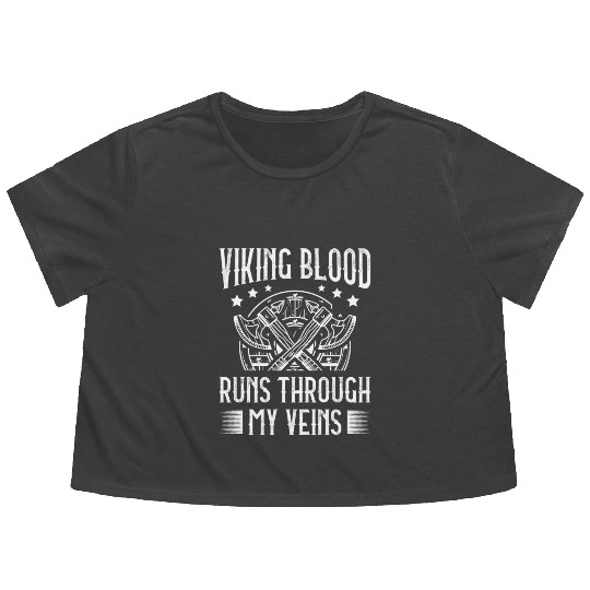 Viking Blood Runs Through My Veins Pagan Norsemen Flowy Cropped Tees
