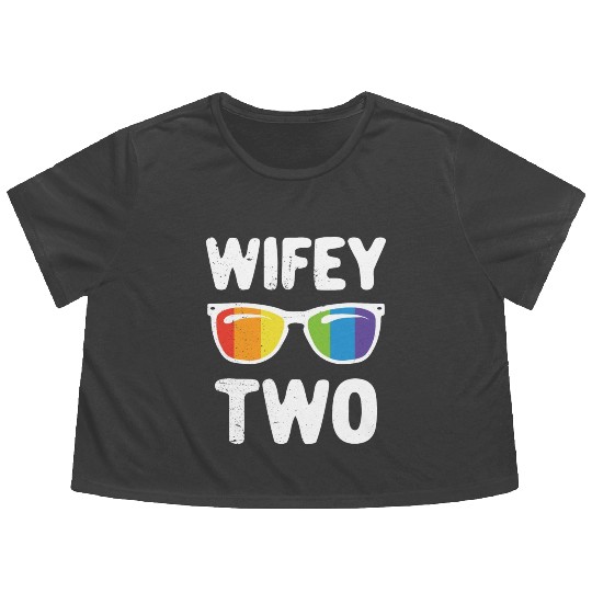 Wife Two Funny Lgbt Lesbian Couple LGBT Pride Gay Flowy Cropped Tees