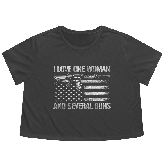 Dad Grandpa Veteran Us Flag I Love One Woman Flowy Cropped Tees