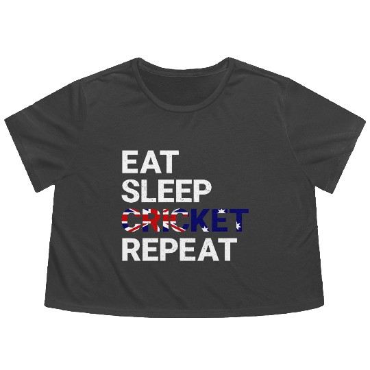 Eat Sleep Cricket Repeat AUS Flag Sports Gift Flowy Cropped Tees