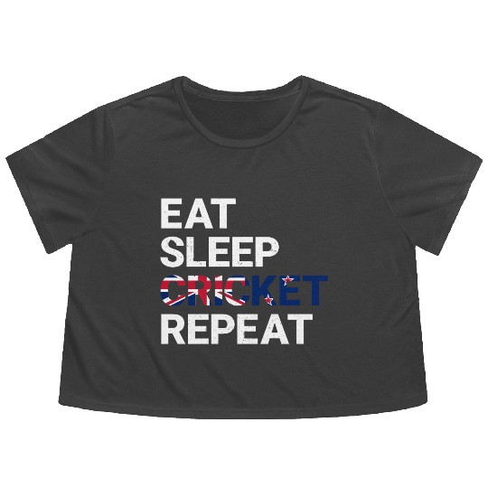 Eat Sleep Cricket Repeat NZ Flag Sports Gift Flowy Cropped Tees