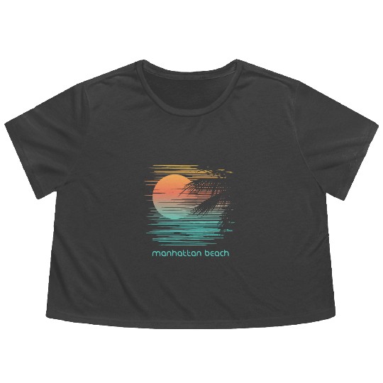 Artistic Manhattan Beach California Palm Tree Flowy Cropped Tees