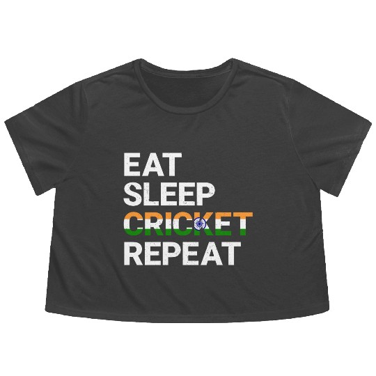 Eat Sleep Cricket Repeat IND Flag Sports Gift Flowy Cropped Tees