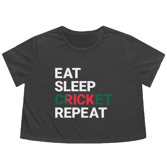 Eat Sleep Cricket Repeat BD Flag Sports Gift Flowy Cropped Tees
