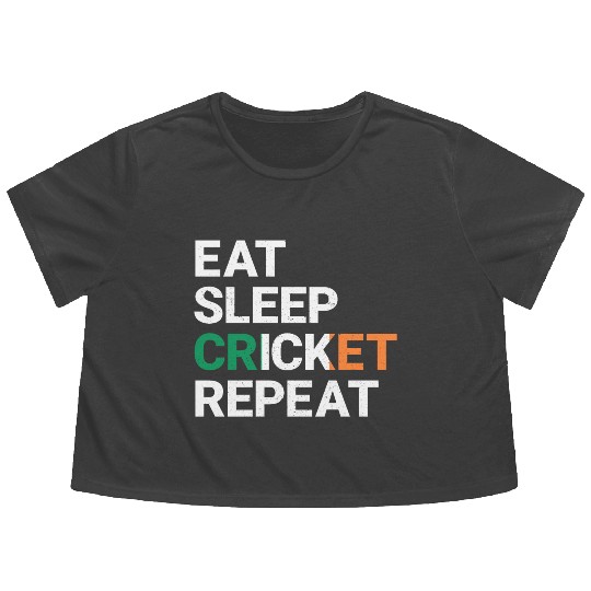 Eat Sleep Cricket Repeat Ireland Flag Sports Gift Flowy Cropped Tees