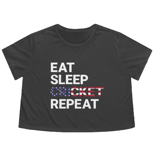 Eat Sleep Cricket Repeat USA Flag Sports Gift Flowy Cropped Tees