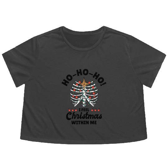 Christmas Holiday Skeleton Rib Cage Radiology Flowy Cropped Tees