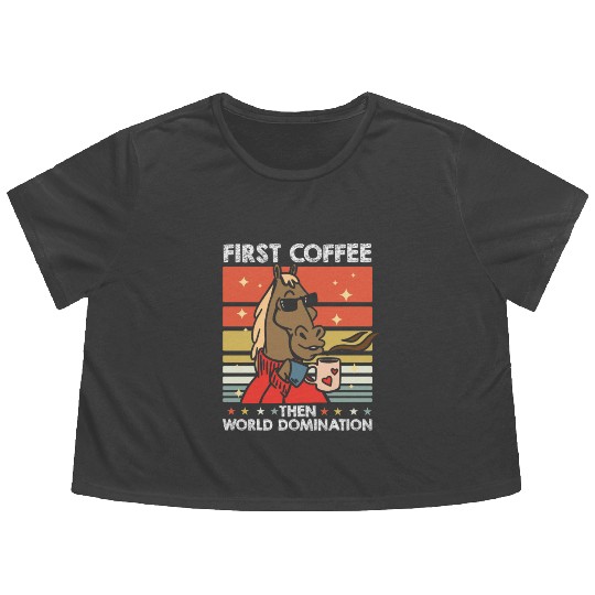Horse Riding Sunglasses Coffee Flowy Cropped Tees