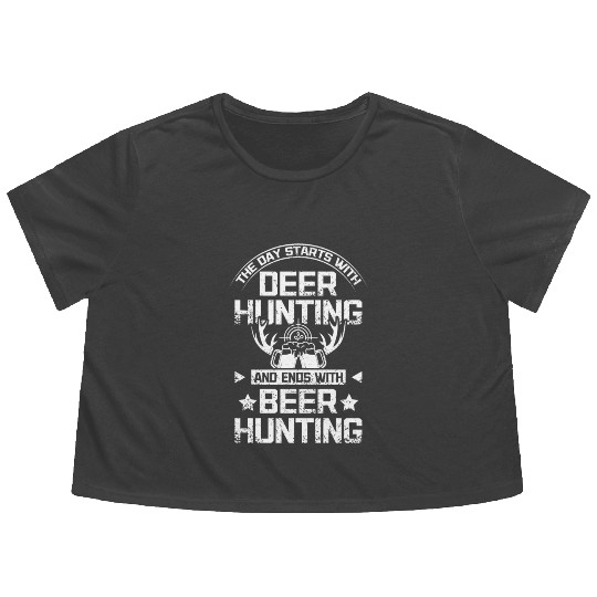 Start with deer hunting end with beer hunting Flowy Cropped Tees
