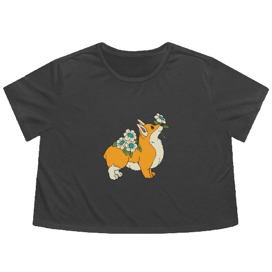 Corgi Flower Mom Cute Dog Lover Flowy Cropped Tees