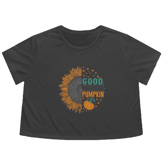 Halloween Theme Good Morning Pumpkin Sunflower Flowy Cropped Tees