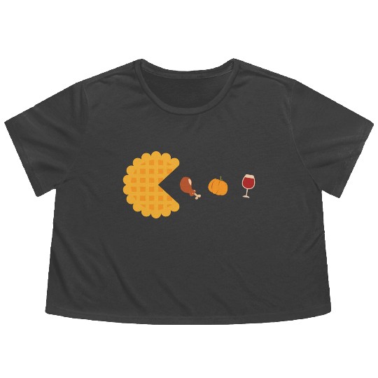 Thanksgiving Wine Pumpkin Pie Turkey Flowy Cropped Tees