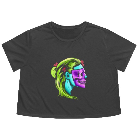 Female Skull Reaper Mask Day Of The Dead Flowy Cropped Tees