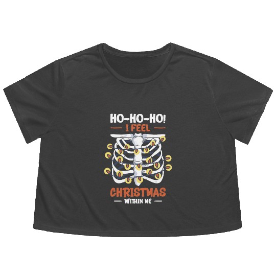 Christmas Holiday Skeleton Rib Cage Radiology Flowy Cropped Tees