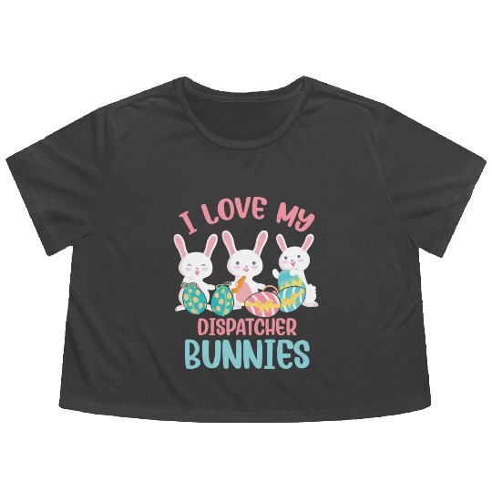 I Love My Dispatcher Bunnies Rabbit Lover Easter Flowy Cropped Tees
