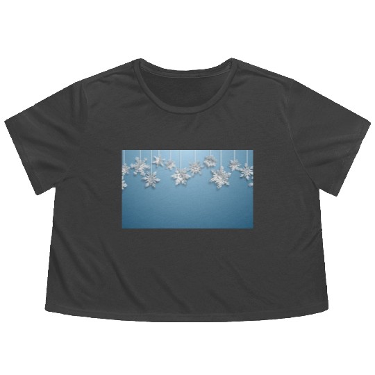 Elegant Hanging Snowflakes Light Blue Flowy Cropped Tees