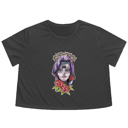 Catrina - day of the dead mexico - halloween Flowy Cropped Tees