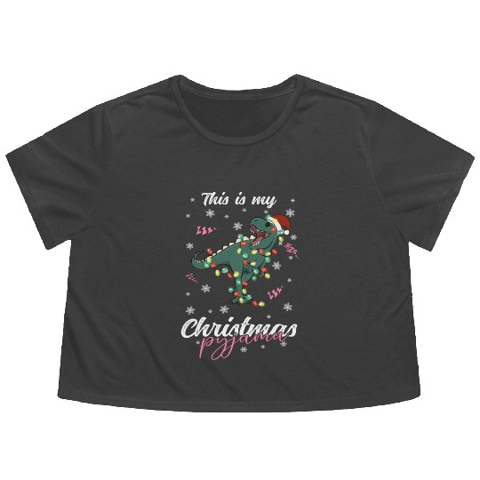 Winter Christmas Pyjama Dinosaur Trex Flowy Cropped Tees
