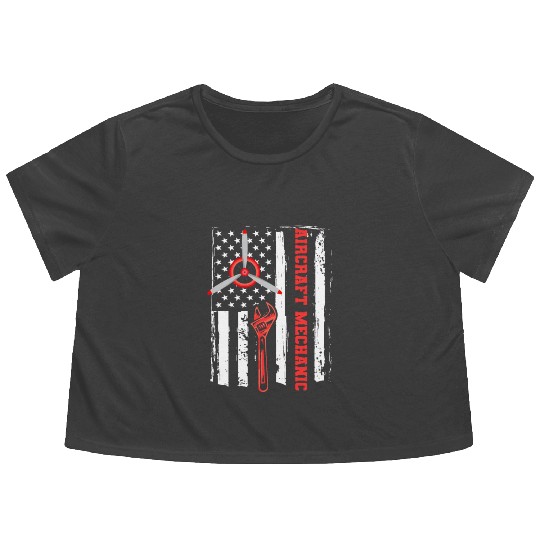 Aircraft Mechanic Us Flag Flowy Cropped Tees