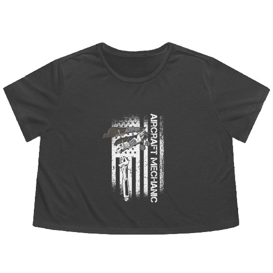 Aircraft Mechanic Us Flag Flowy Cropped Tees