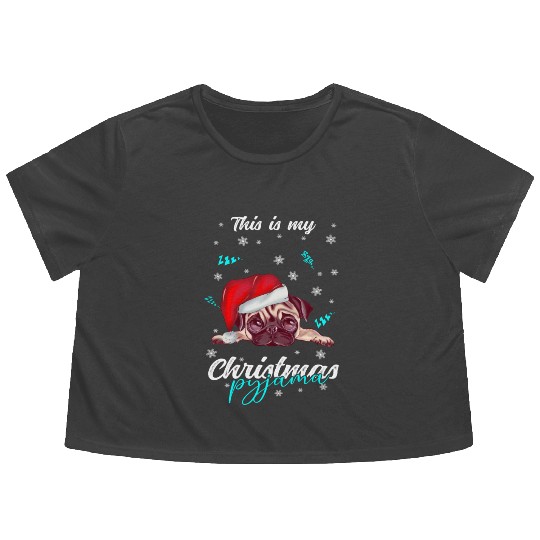 Winter Christmas Pyjama Pug Flowy Cropped Tees