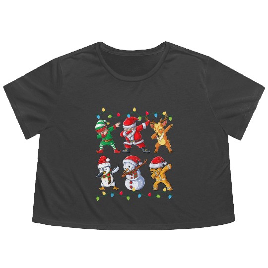 Dabbing Santa Elf Friends Christmas Flowy Cropped Tees