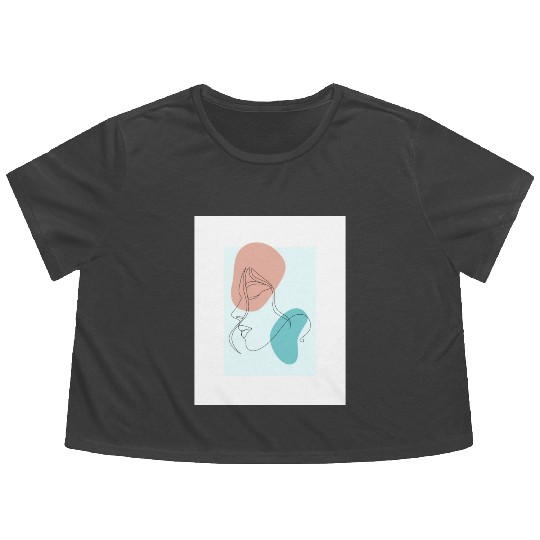 beige minimalist woman line art Flowy Cropped Tees