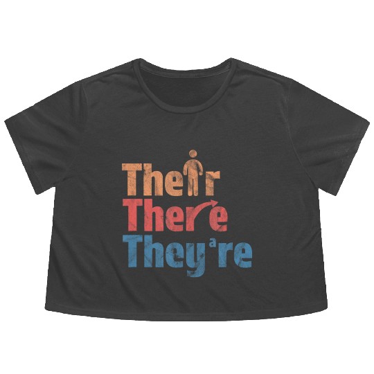 Their There They're English Teacher Gramma Police Flowy Cropped Tees