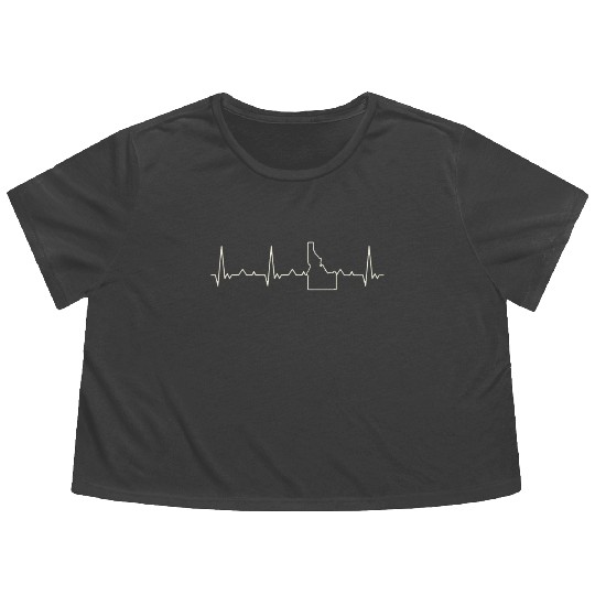 Idaho State USA. Heart. Love. EKG. Pulse. Beat. Flowy Cropped Tees