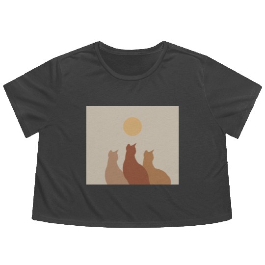 Abstract Boho Cats Relaxed Aesthetic Beige Minimal Flowy Cropped Tees