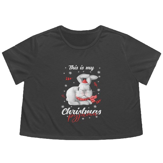 Winter Christmas Pyjama rabbit Flowy Cropped Tees