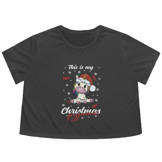 Winter Christmas Pyjama Cow Flowy Cropped Tees