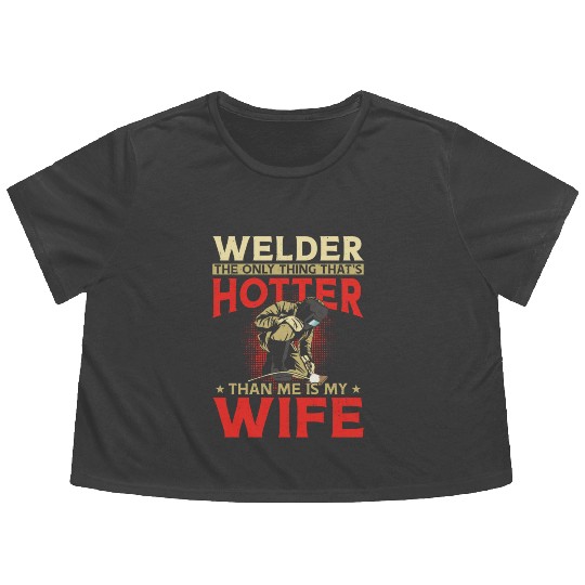 Welder Welding Husband Wife Flowy Cropped Tees