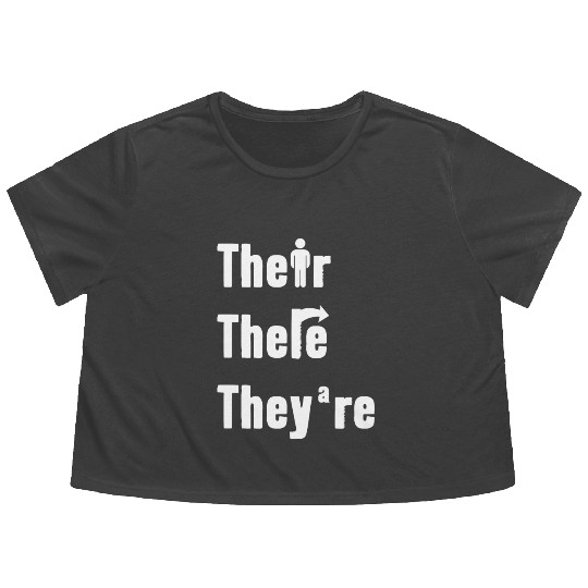 Their There They're English Teacher Grammar Flowy Cropped Tees