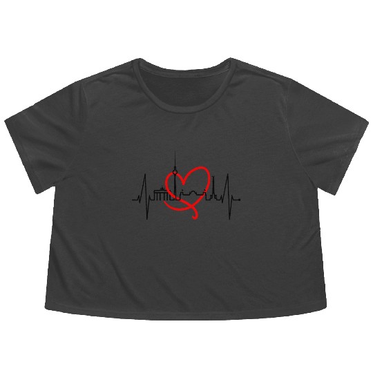 Berlin Skyline Heartbeat Germany Fan I Love Berlin Flowy Cropped Tees