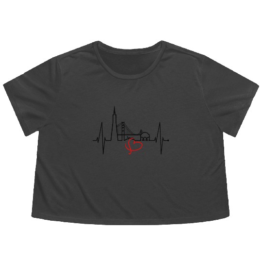 San Francisco Skyline Heartbeat California Lover Flowy Cropped Tees