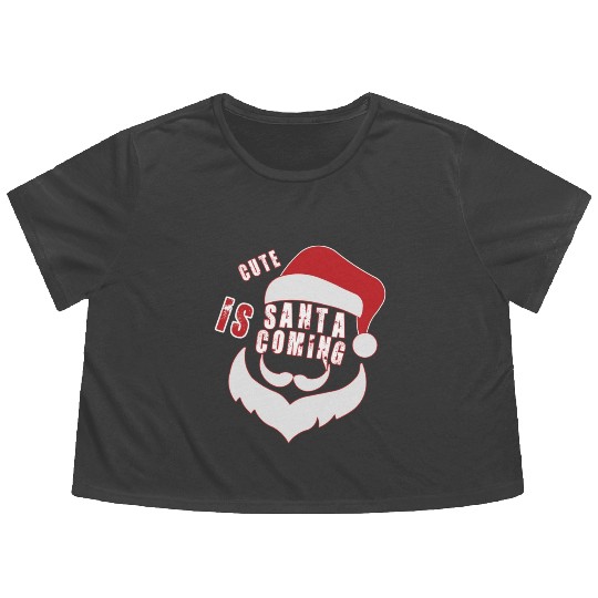 Christmas Cute Santa Is Coming Santa Candy Cane Flowy Cropped Tees