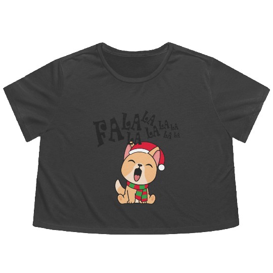 Cute Christmas Dog Singing Fa la la la Song Flowy Cropped Tees