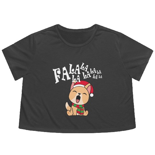 Cute Christmas Dog Singing Fa la la la Song Flowy Cropped Tees
