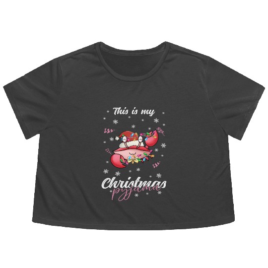 Winter Christmas Pyjama Crab Flowy Cropped Tees