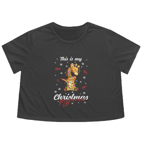 Winter Christmas Pyjama Giraffe Flowy Cropped Tees