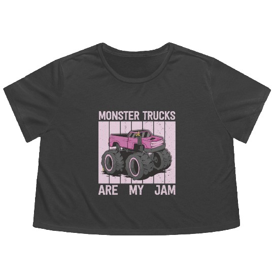 Monster Trucks Are My Jam Vintage Retro Flowy Cropped Tees