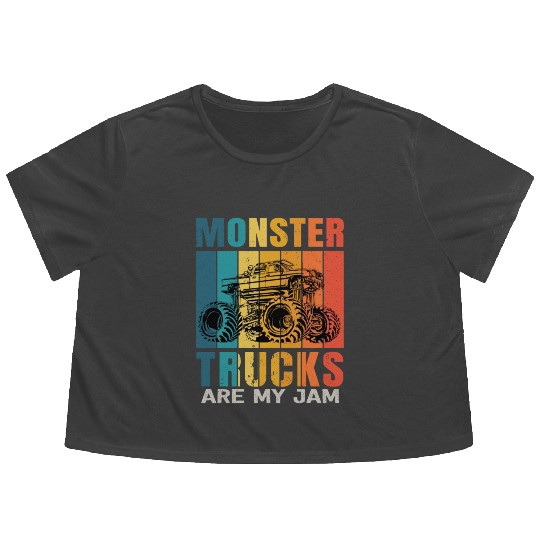 Monster Trucks Are My Jam Vintage Retro Flowy Cropped Tees