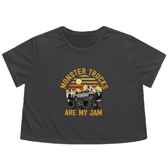 Monster Trucks Are My Jam Vintage Retro Flowy Cropped Tees