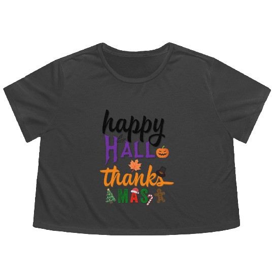 Happy Hallothanksmas Flowy Cropped Tees