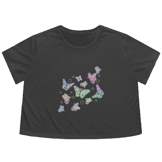 Butterfly Women Girls Butterflies Flowy Cropped Tees