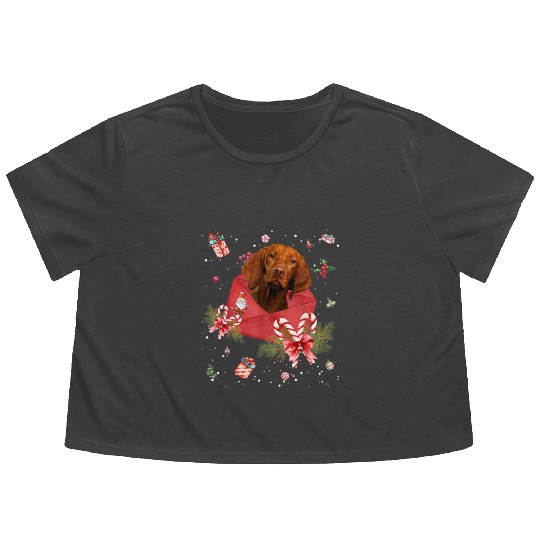 Vizsla Dog In Christmas Card Ornament Pajama Xmas Flowy Cropped Tees