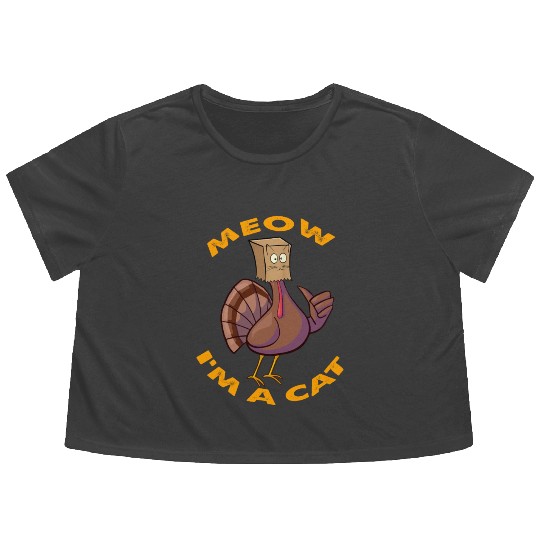Thanksgiving Funny Turkey Fake Cat Retro Women Men Flowy Cropped Tees